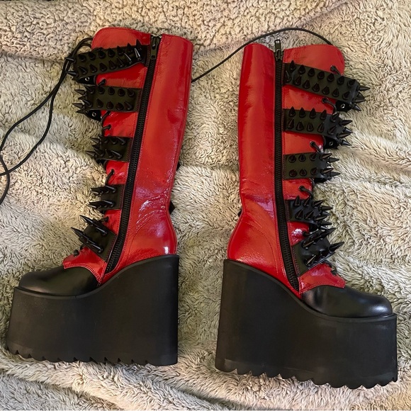 NEW Widow Appetite For Destruction Dolls Kill Spiked Boots Platform Faux Leather - Picture 9 of 11